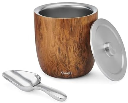 S'well Stainless Steel Ice Bucket XL, 100oz, Teakwood, Includes Lid And Scoop, Triple Layered Vacuum Insulated Container Keeps Ice Colder for Longer, BPA Free Barware
