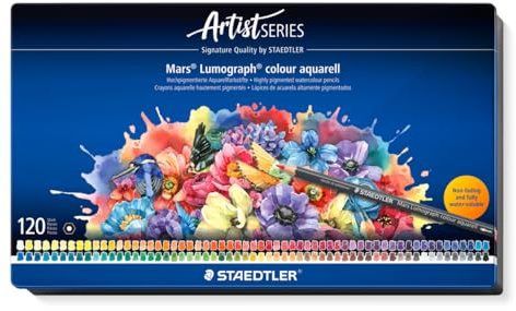 STAEDTLER akvarellpennor – 120 högkvalitativa konstnärspennor i metallask – Sexkantig design, 3,6 mm stift, färgstarka & ljusäkta – idealiska för akvarelltekniker