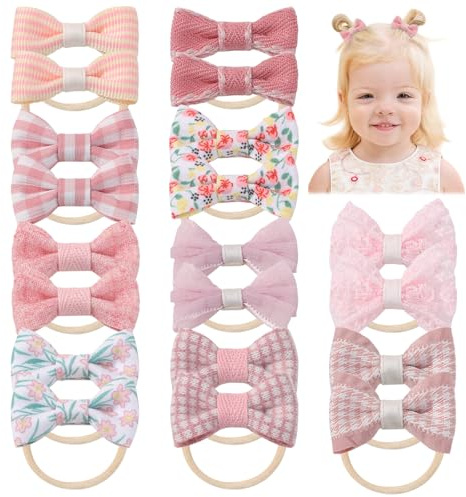 20 Stück Baby Mädchen Haarschleifen Haargummis Elastisches Stirnband Pferdeschwanzhalter Gummiband Haarseile Haarschmuck für Kinder Kleinkinder Kleine Mädchen Rosa Weiß