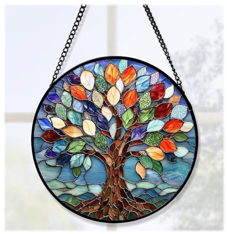 HMCEY Atrapasol Acrilico 20 X 20 CM,Atrapasoles Colgantes,Suncatcher con Cadena para Colgar,Decoración Ventana Colgar,Árbol de La Vida Decoración Pared Colorido para Ventanas, Pared, Sala de Estar