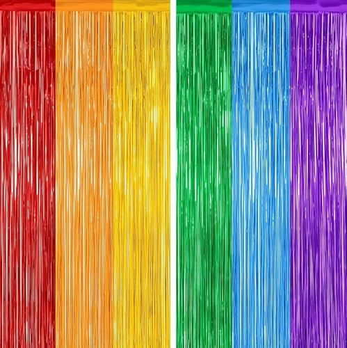 2 Pezzi Tenda Lametta Multicolore Rosso Arancione Oro Verde Blu Viola, 1 x 2,5 m Tenda con Frange Metallizzate, Decorazione Festa Compleanno Disco Party
