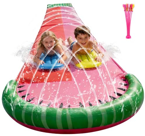 Scivolo ad Acqua, 480cm x 140cm Pista Scivolo Acqua Doppio da Giardino con Irrigatore, 2 Bodyboards Scivoli d'Acqua per Prato in Cortile Scivolo Corsia per Adulti Bambini Estate Prato Giardino