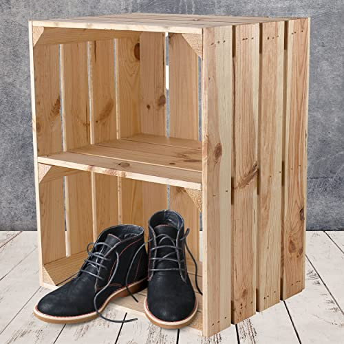 6-pack ljus trälåda med extra (kort) mellanskiva som sko- eller bokhylla 50 x 40 x 30 cm