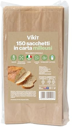 150 Sacchetti bio in carta kraft marrone avana con stampa decorativa 16x34 cm MADE IN ITALY, Sacchetti carta per alimenti, Sacchetto per pane pasticcini dolci spuntini picnic feste bambini