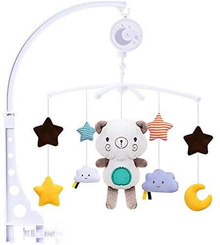SaiXuan Mobile Musical Berceau Bébé,Mignon Ours en Peluche Carillon Éolien Cloche De Lit pour Bébé Cadeau pour Nouveauné Fille Et Garçon