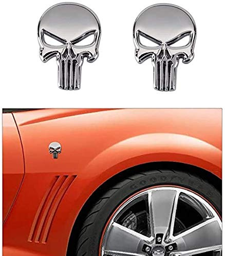 Tbrand 2-pack straffare skalle logga emblem bricka 3D metalldekaler klistermärken dekoration bilar, lastbilar, motorcykel, fordon (silver)