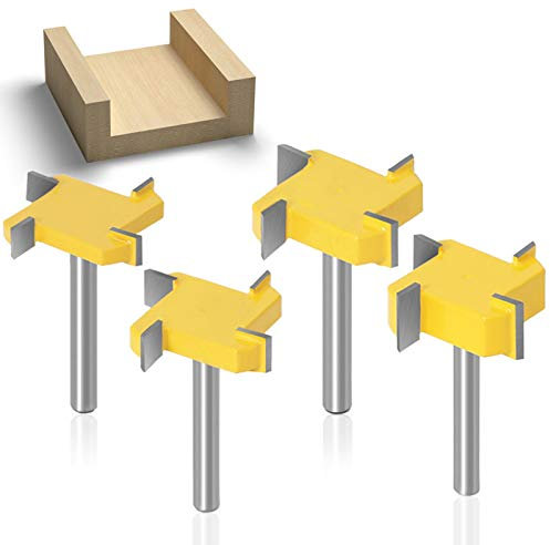 Baorder CNC Oberfräser 6mm Schaft Spoilboard Oberflächenfräser Fräser Bit Set 4 Flügel Platten Abflachungs fräser Hartmetall Oberfräser für Holzbearbeitung 4 Stück