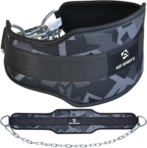 AQF Cinturon Lastre Gym, Neopreno Dominadas Cinturon Con Cadena, Faja Lumbar Mujer Hombre Para Barra Dominadas, Musculación Levantamiento De Pesas Fitness En Casa Cinturon Gimnasio (Gris Camo)