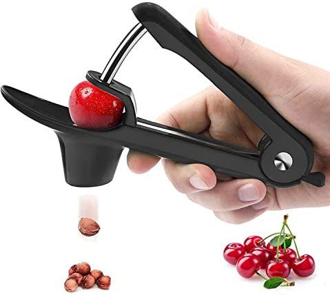 XLTOK Snocciolatore Ciliegie e Olive con Asta di Acciaio Inox e Tazza di Supporto in Silicone Morbido,Snocciola Ciliegie per Preparare Marmellata di Ciliegie(Nero)