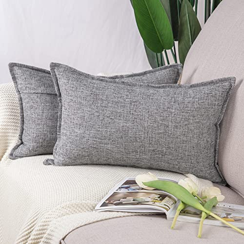Madizz 2er Set Polyester- Leinen Kissenbezügen Weiche dekorative Kissenbezüge für Sofa Schlafzimmer Kissenhülle Grau 30x50 cm Rechteckig