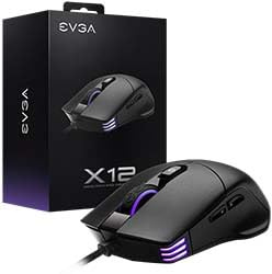 EVGA X12 905-W1-12BK-K3 Gaming-Maus, 8K, kabelgebunden, Schwarz, anpassbar, Dual-Sensor, 16.000 DPI, 5 Profile, 8 Tasten, beidhändig tragbar, leicht, RGB,