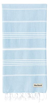 Blue Beach handduk – 100 x 180 cm turkisk hamam peshtemal – superabsorberande, snabbtorkande, sandfri, lätt, kompakta handdukar för simning, bad, gym, bastu och resor (himmelsblå, 1)