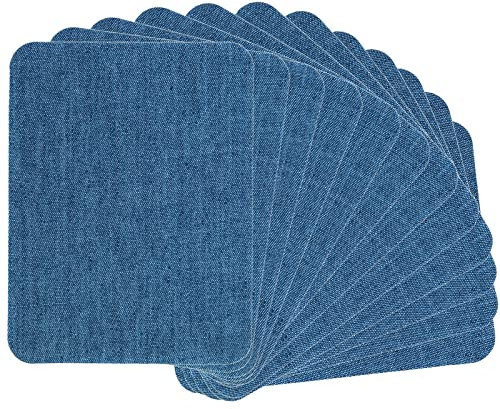 GYGYL 12 Pieces Premium Quality Denim Iron-on Jean Patches, Inside & Outside Strongest Glue 100% Cotton of Blue Repair Decorating Kit, Size 3 by 4-1/4 (7.5 cm x 10.5 cm)