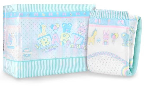 LittleForBig Verstellbarer Klettverschluss Erwachsenen Gedruckten Windeln 10 Stück - Baby Parade (X-Large 121-142 CM)