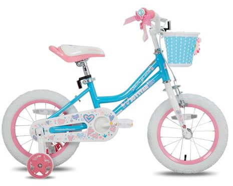 JOYSTAR Vélo Enfant 14 Pouces pour Filles 3-5 Ans, vélo Fille 14 Pouces avec stabilisateur et Panier, Bleu