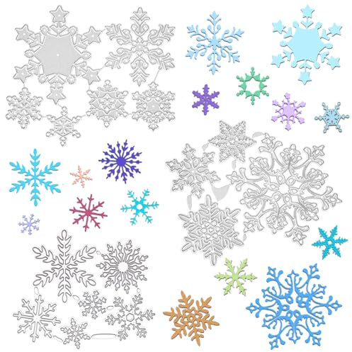 OOTSR Christmas Snowflake Metal Die Cuts, 16 Cutting Dies for Card Making, Decorative Embossing Stencil Template for Paper Crafting DIY Scrapbooking Festival Party Winter Decoration