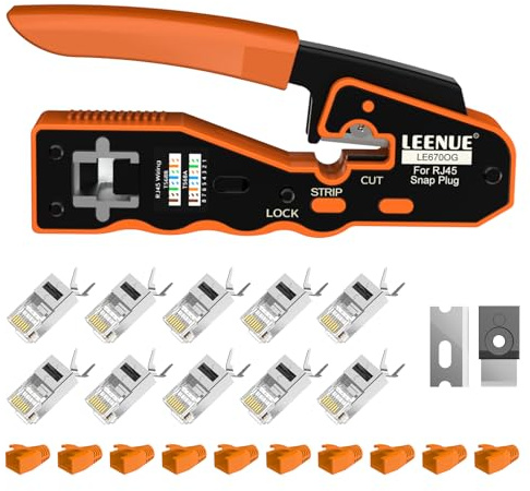 LEENUE RJ45 Crimptång set med 10 x Cat7 RJ45-kontakter