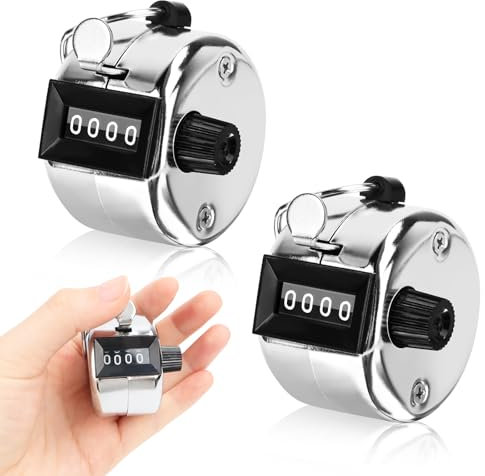 Byffoer 2 Stück Handzähler Zähler,Reihenzähler Metall Zähler Klicker,4-Stelliger Mechanischer Klickzähler Handzähler Metal Klicker für Personenzähler Coaching Golf Reihenzähler Stricken