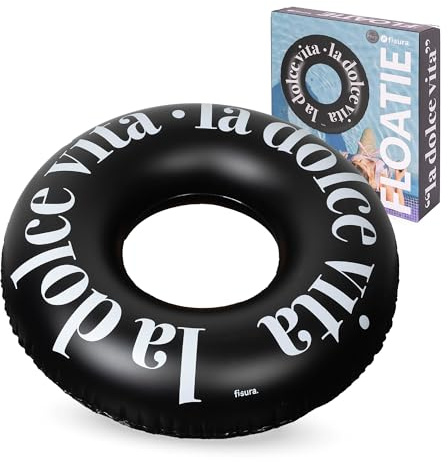 Fisura – Flotador Hinchable Original “La Dolce Vita” Negro. Flotador 120 cm con válvula de Seguridad para inflado y desinflado rápido. Anillo de natación Piscina o Playa.