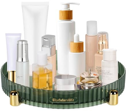 Goldmeet Makeup Organiser, Round Rotatable Bathroom organiser, Green Decorative Dresser Tray, Perfume Jewelry Holder, Cosmetics Organiser, Versatile Accessories for Bathroom Restroom Kitchen