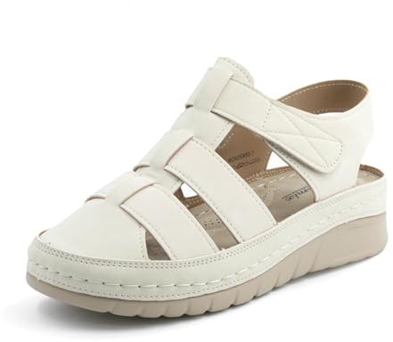 JOMIX Sandali Donna Estivi Comodi con Punta Chiusa e Strappo Scarpe Ortopediche Zeppa Bassa da Anziane Ciabatte Plantare Comfort da Passeggiate Camminata WOX250653 Beige 39