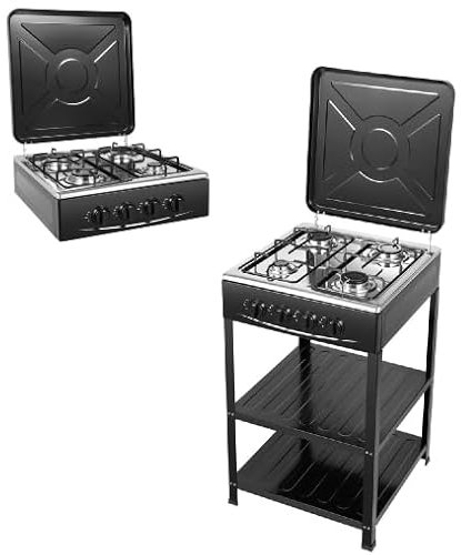 NG/LPG - Plaque de cuisson à gaz autonome - 4 feux - Avec commande indépendante - Cuisinière à gaz amovible - Avec double étagère