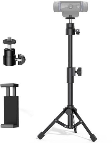 InnoGear Webcam Tripod, Extendable Webcam Stand for Desk Camera Stand Mount with Phone Holder for Webcam C922 C930e C920S C920 C615 C960 C920x BRIO 4K NexiGo N60, Right Light, GoPro with 1/4 Thread
