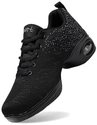 Donna Quattro Stagioni Maglia Traspirante Cuscino Aria Fondo Morbido Tendenza Sport Tempo Libero Jazz Hip hop Moderno Scarpe da Danza, Nero 3, 39 EU