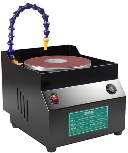 RVUEM Lijadora Banco Eléctrica, Máquina para Afilar Cuchillos, Pulidora y Lijadora con 7 Niveles de Potencia, 10 Papeles Lija Diametrados, para Esmerilado Húmedo/Seco y Trabajo en Madera/Metal,Negro