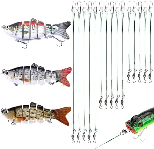 YOYEAH Set med 3 multigissade ljusslingor med trådförare, 15/23/30 cm swimbait fiskedrag set, 3D Lure Wobbler för sött och saltvatten
