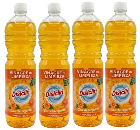Disiclin Vinagre de Limpieza con detergente Aroma Naranja 1L – Pack de 4 Botellas | Potente Desengrasante, Antical y Limpiador para el Hogar, Ideal para Cocina y Superficies total 4L