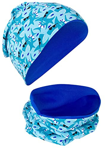 HECKBO Kinder Beanie Mütze & Schal Schlauchschal Set 2-8 Jahre - Mädchen Jungen Junge - 95% Baumwolle - Herbst Frühling Winter