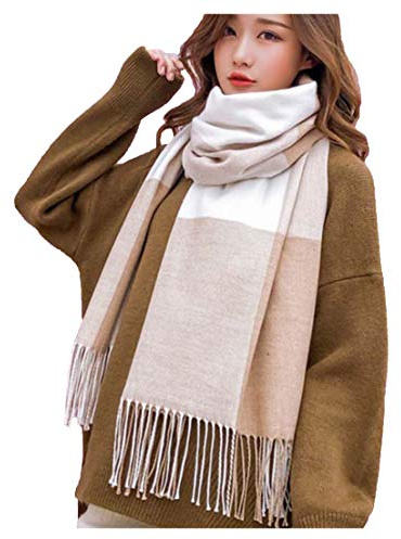 Wander Agio Women's Fashion Scarves Long Shawl Winter Thick Warm Knit Large Scarf Big Plaid Camel 11