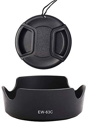 Parasol EW-63C y tapa de lente de 58 mm compatible con lente Canon EF-S de 18-55 mm f/3.5-5.6, lente EF-S de 18-55 mm f/4-5.6 en cámara T8i T7i 90D 80D 77D (paquete de 1+1)