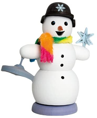 Kuhnert Rauchmann/Räucherfigur aus Holz - Schneemann mit Eisstock - ca. 13 cm - Made in Germany