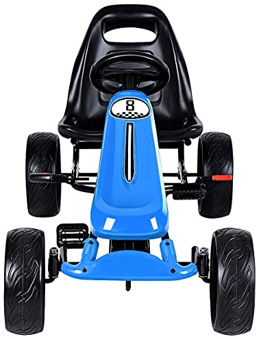 FFlyer Pedal Go Kart for Kids, 4 Wheel Ride On Car, Off Road Racing Style Pedal Car w/2-Position Adjustable Seat, Handbrake & Clutch, EVA Rubber Wheels, Racer Pedal Vehicle for Boys Girls