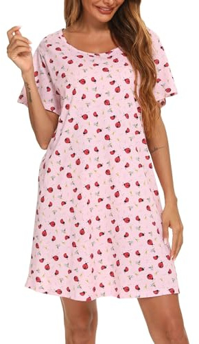 ENJOYNIGHT Camisón de Algodón de Manga Corta para Mujer Camiseta de Manga Corta Camisa de Noche Camisón de Verano Ropa de Noche