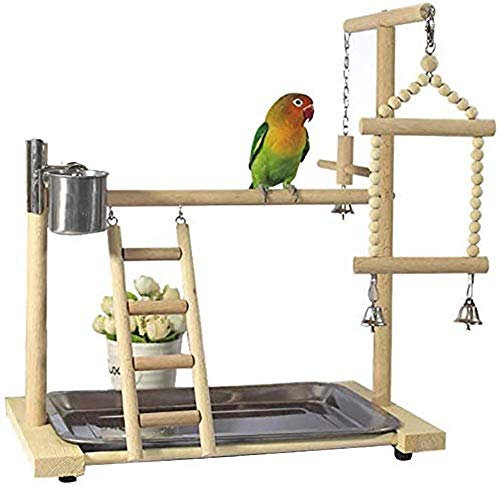 TSTSM Vogelkletterbaum mit natürlichen Holzstangen, Vogelspielzeug, Vogelschaukel. Vogelspielplatz, Sitzplatz im Freien, Freiflug-Landeplatz für Wellensittich, Nymphensittich, 40 * 23 * 36CM