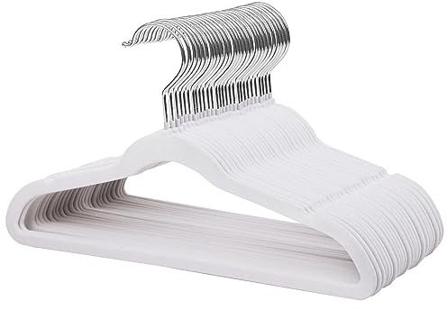 ManGotree 35cm Kinder Samt Kleiderbügel, Ultradünne Kinderkleiderbügel mit 360° Drehbarem Haken, rutschfeste Filzbügel für Jugendliche, Robust und Langlebig (32 Pack, Weiß)