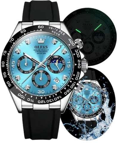 OLEVS Chronographe à Quartz pour Homme - Bracelet en Cuir, Boîtier Doré avec Date du Jour, Acier Inoxydable, Lumineux, Tendance et Loisirs