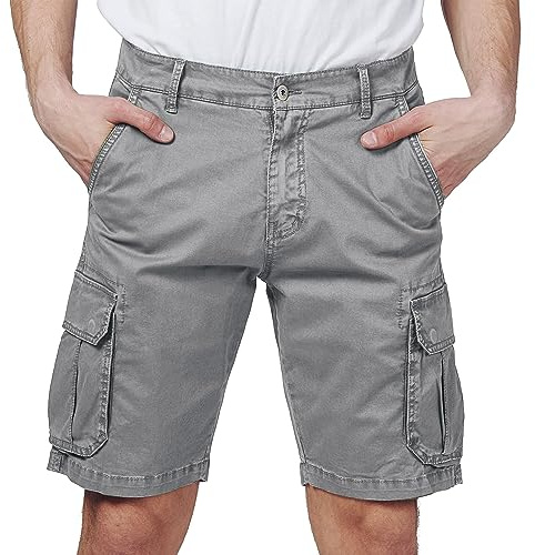 RE&X Jeans Pantaloni Corti Uomo Cargo Slim Fit Casual Denim (Gray, 50 Corto)