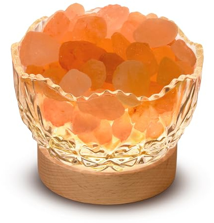 HSLZOMI Himalayan Salt Lamp, Pink, Wooden Base, 10 Levels of Light Intensity Adjustment, USB Plug, 1 Year Warranty