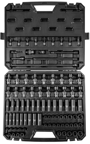 VEVOR Profi Steckschlüsselsatz Cr-Mo-legierter Stahl 90-tlg Steckschlüssel Satz 6-19 mm Tiefe Stecknüsse Schlagschrauber, HRC 42-48 Steckschlüssel inkl Werkzeugkoffer, Metrisch Schraubenausdreher