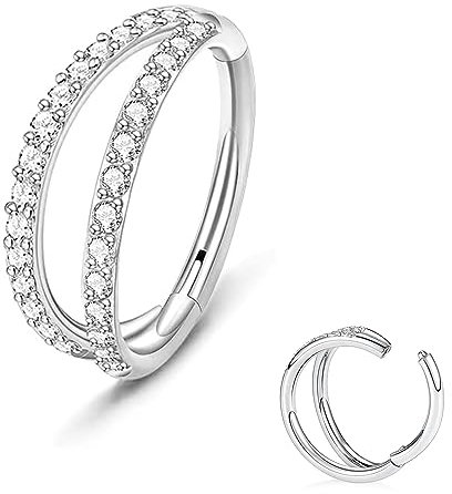 ESHIONER Nasenpiercing G23 Titan Hypoallergen Helix Conch Tragus Ohrring Tragus Ohr Piercing Ring Clicker Ring Silber Gold Septum Nostril Lip Nose Daith Rook Nasenring CZ 16G 8MM