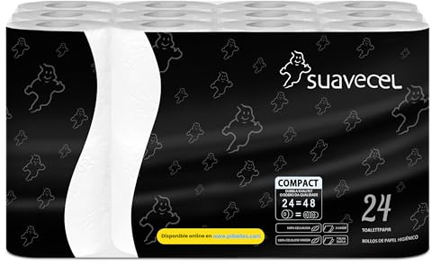 Papier Toilette Compact 2 Épaisseur 24 Rouleaux | Doux eu Résistant, Sans Parfum (2 Packs de 12)