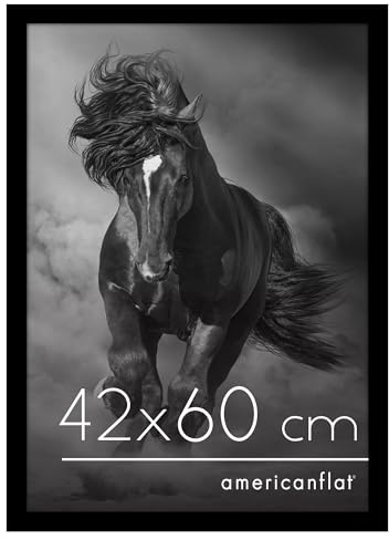 Americanflat Marco de Fotos 42x60 cm en Negro - Marco Fotos Madera con Cubierta de Plástico Resistente y Ganchos para Colgar en Pared - Exposición Horizontal y Vertical