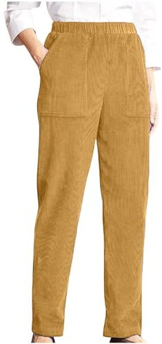 Keepink Pantalon en velours côtelé pour femme - Taille élastique avec poche - Pantalon décontracté - Coupe décontractée - Pantalon long extensible et léger - Pantalon à jambe droite, XL