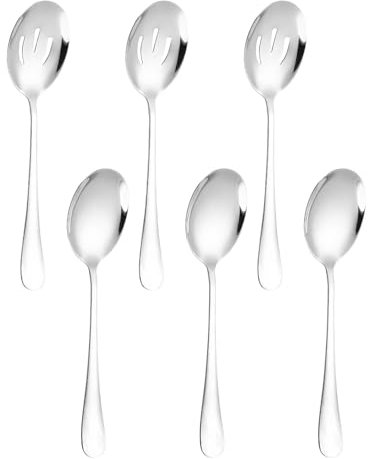 6 Pièces de Vaisselle en Acier Inoxydable - Cuillère à Soupe et de Service, Passoire, Grande Tête Ronde pour Restaurant de Banquet