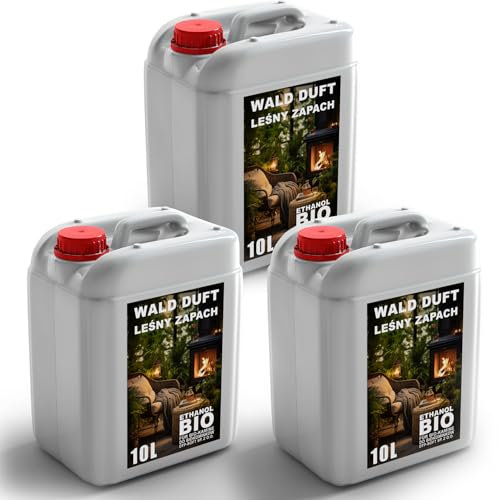 30L Premium Bioethanol 96,6% Rein - 3x10 Liter ökologischer Brennstoff für Ethanol-Kamine, saubere Verbrennung, rauchfrei, lebendige und stabile Flamme (Waldduft)