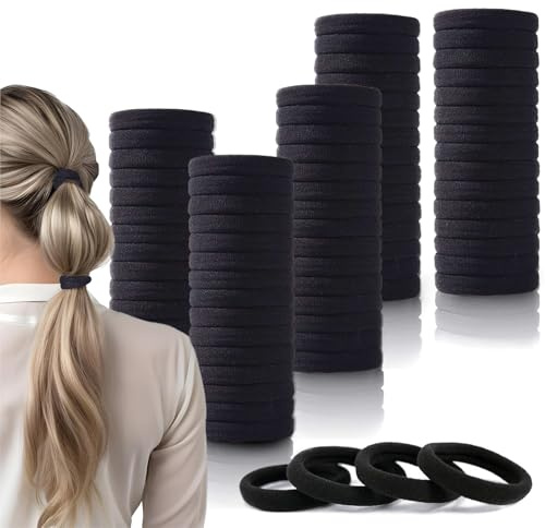 FOLAI Elastique Cheveux,120 Pcs Boucle de Cheveux en Coton Sans Couture,Douceur et élasticité Chouchous Elastiques Sans Métal pour Femmes Hommes et Enfants,Noir